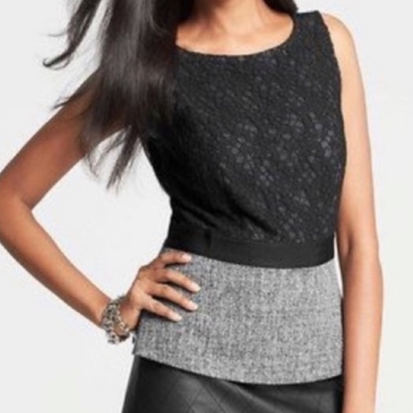 Ann Taylor lace & tweed peplum top in black gray & white Size 8 EUC - Picture 10 of 10